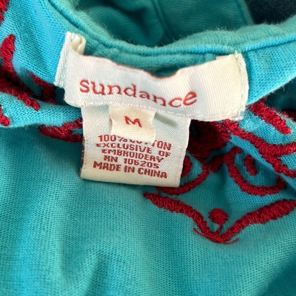Sundance Aqua Blue Red Embroidered Knit Dress - M - Picture 9 of 10